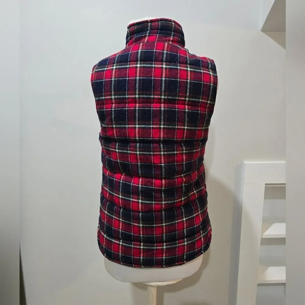 Skies Are Blue Cabin Fever Red & Navy Plaid Sherpa Lined Vest NWT Size Small